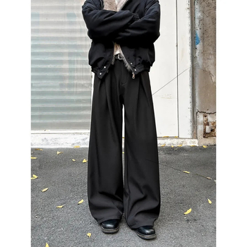 Muške hlače od poliestera, ravnog kroja, zimski casual, s efektom naborane površine