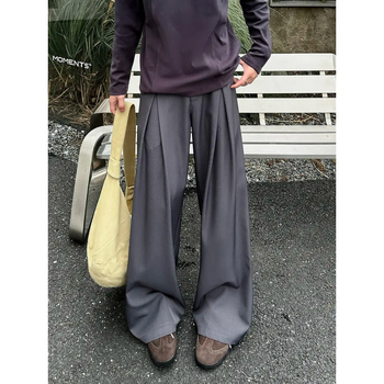 Muške hlače od poliestera, ravnog kroja, zimski casual, s efektom naborane površine