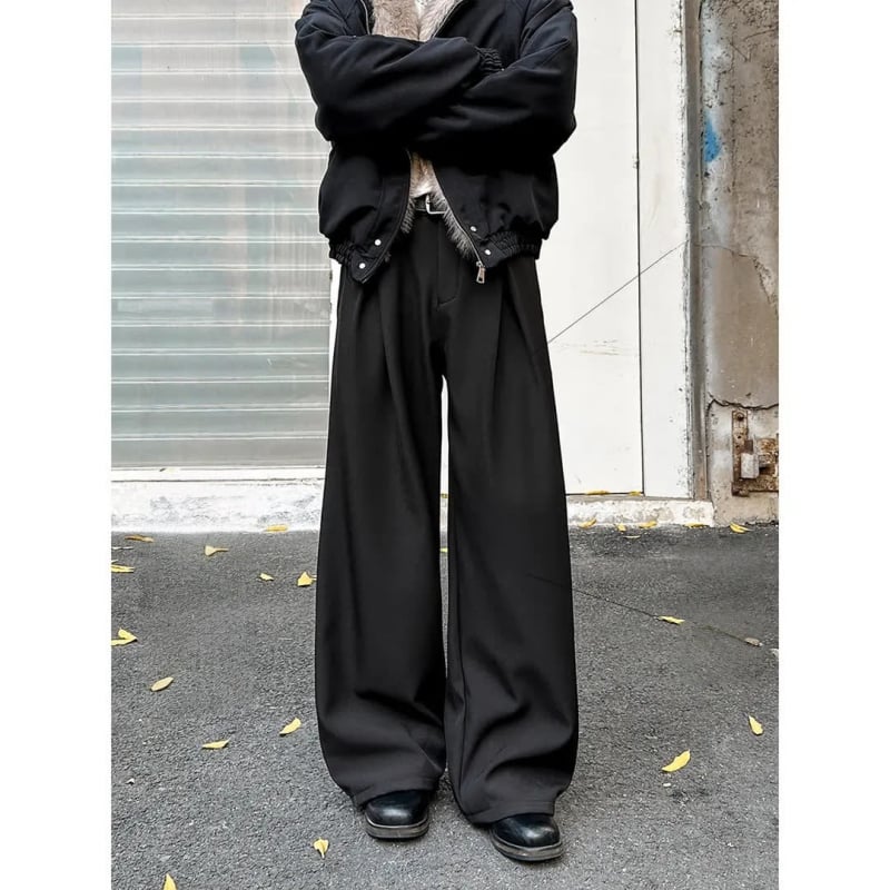 Muške hlače od poliestera, ravnog kroja, zimski casual, s efektom naborane površine