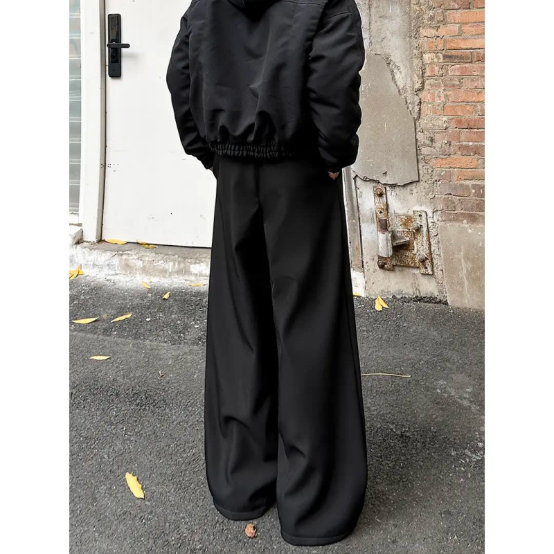 Muške hlače od poliestera, ravnog kroja, zimski casual, s efektom naborane površine