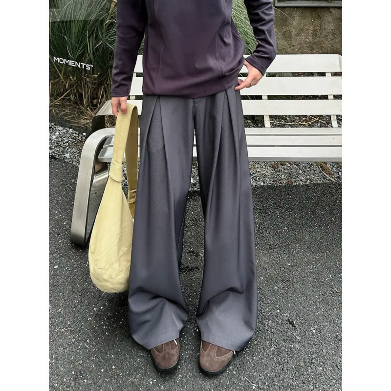 Muške hlače od poliestera, ravnog kroja, zimski casual, s efektom naborane površine