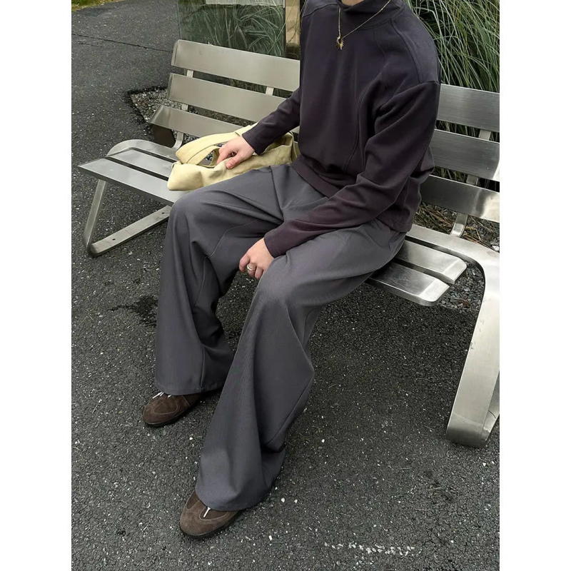 Muške hlače od poliestera, ravnog kroja, zimski casual, s efektom naborane površine