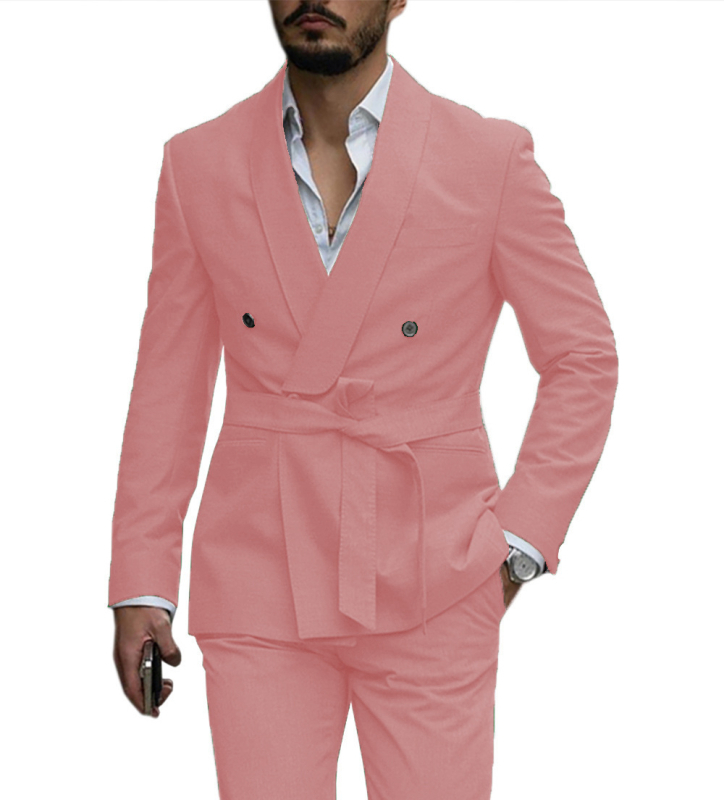 Muški dvodijelni odijelo u europsko-američkom stilu za poslovne bankete i družice na vjenčanju – uski kroj, stojeći ovratnik, zatvaranje jednim gumbom, poliester smjesa (30% poliester), četiri sezone