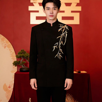 Muški zimski vjenčani komplet – sako s jednim gumbom, stojeći ovratnik, prilagodljiv kroj, izvezeni detalji