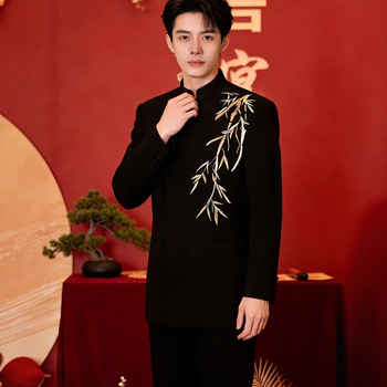 Muški zimski vjenčani komplet – sako s jednim gumbom, stojeći ovratnik, prilagodljiv kroj, izvezeni detalji