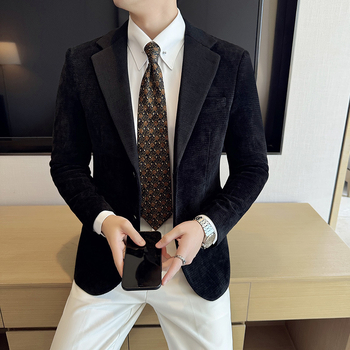 Chenille sako u slim-fit kroju, uzorak algi, color-block dizajn, ravni rever, dva gumba sprijeda