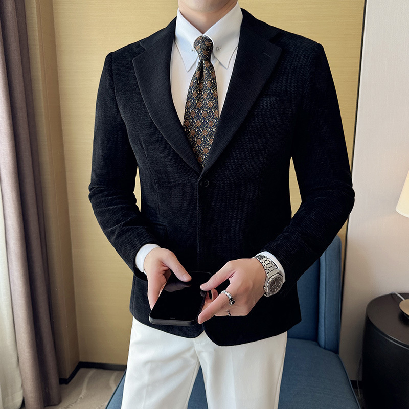 Chenille sako u slim-fit kroju, uzorak algi, color-block dizajn, ravni rever, dva gumba sprijeda