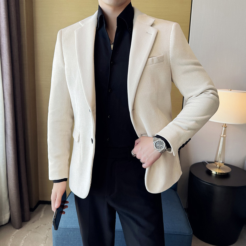 Chenille sako u slim-fit kroju, uzorak algi, color-block dizajn, ravni rever, dva gumba sprijeda