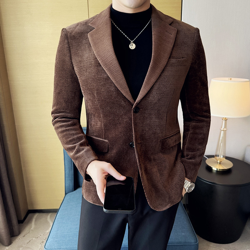 Chenille sako u slim-fit kroju, uzorak algi, color-block dizajn, ravni rever, dva gumba sprijeda