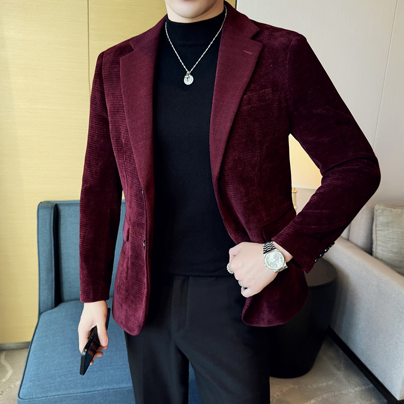 Chenille sako u slim-fit kroju, uzorak algi, color-block dizajn, ravni rever, dva gumba sprijeda