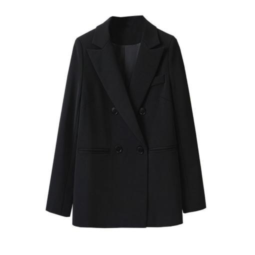 Női kétsoros blézer; kevert twill anyagból; 90-95% poliészter és <30% spandex; blézer gallér; hosszú ujjú