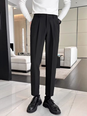 Muške hlače ravnog kroja - lagani poslovni stil, zima (Materijal: poliester; Glavna tkanina: 94% poliester; Krojenje: ravno; Stil: lagani poslovni; Sezona: zima)