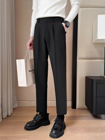 Muške hlače ravnog kroja - lagani poslovni stil, zima (Materijal: poliester; Glavna tkanina: 94% poliester; Krojenje: ravno; Stil: lagani poslovni; Sezona: zima)