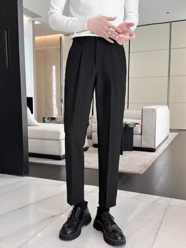 Muške hlače ravnog kroja - lagani poslovni stil, zima (Materijal: poliester; Glavna tkanina: 94% poliester; Krojenje: ravno; Stil: lagani poslovni; Sezona: zima)