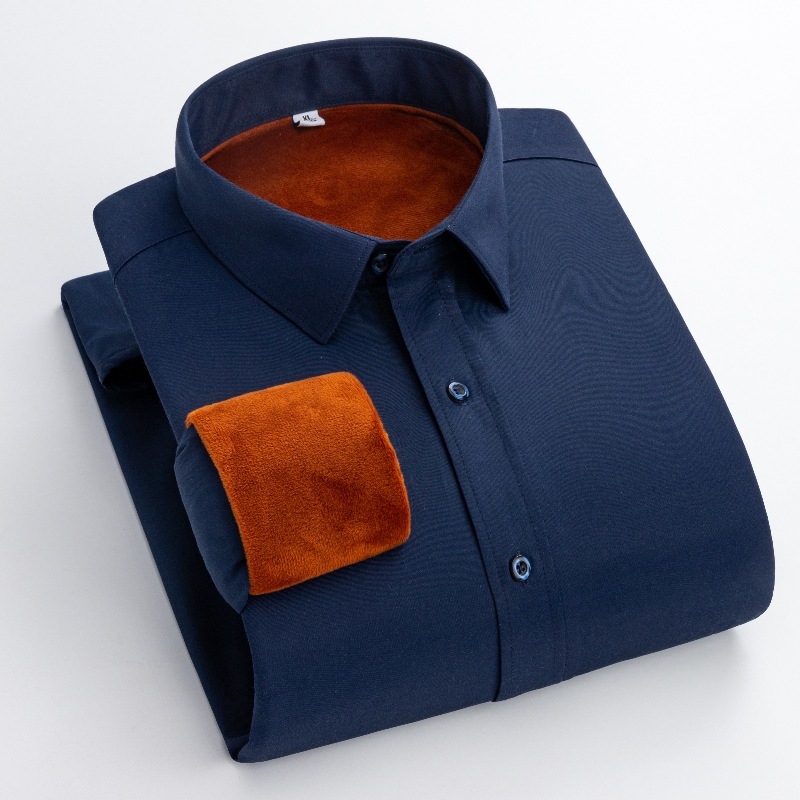 Muška košulja s fleece podstavom za zimu, uski kroj, kvadratni ovratnik, tkanina 40% pamuk / 60% poliester