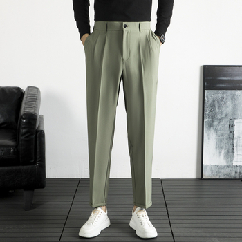 Muške hlače ravnog kroja, bočni elastični pojas, lagani poslovni stil, poliester tkanina za proljeće i jesen