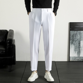 Muške hlače ravnog kroja, bočni elastični pojas, lagani poslovni stil, poliester tkanina za proljeće i jesen