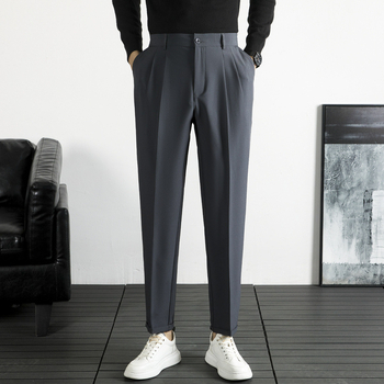 Muške hlače ravnog kroja, bočni elastični pojas, lagani poslovni stil, poliester tkanina za proljeće i jesen