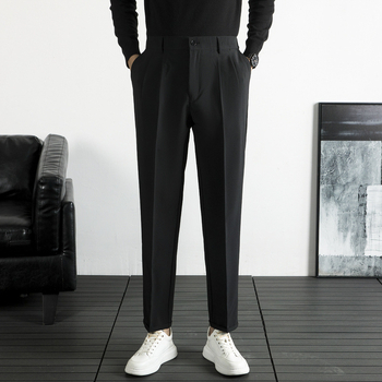 Muške hlače ravnog kroja, bočni elastični pojas, lagani poslovni stil, poliester tkanina za proljeće i jesen