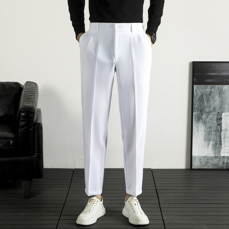 Muške hlače ravnog kroja, bočni elastični pojas, lagani poslovni stil, poliester tkanina za proljeće i jesen