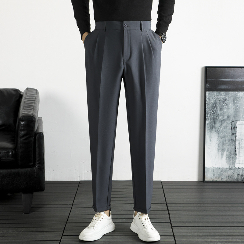 Muške hlače ravnog kroja, bočni elastični pojas, lagani poslovni stil, poliester tkanina za proljeće i jesen