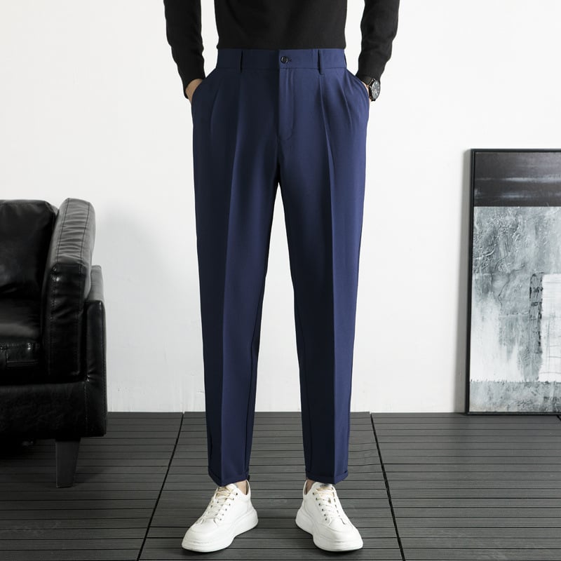 Muške hlače ravnog kroja, bočni elastični pojas, lagani poslovni stil, poliester tkanina za proljeće i jesen