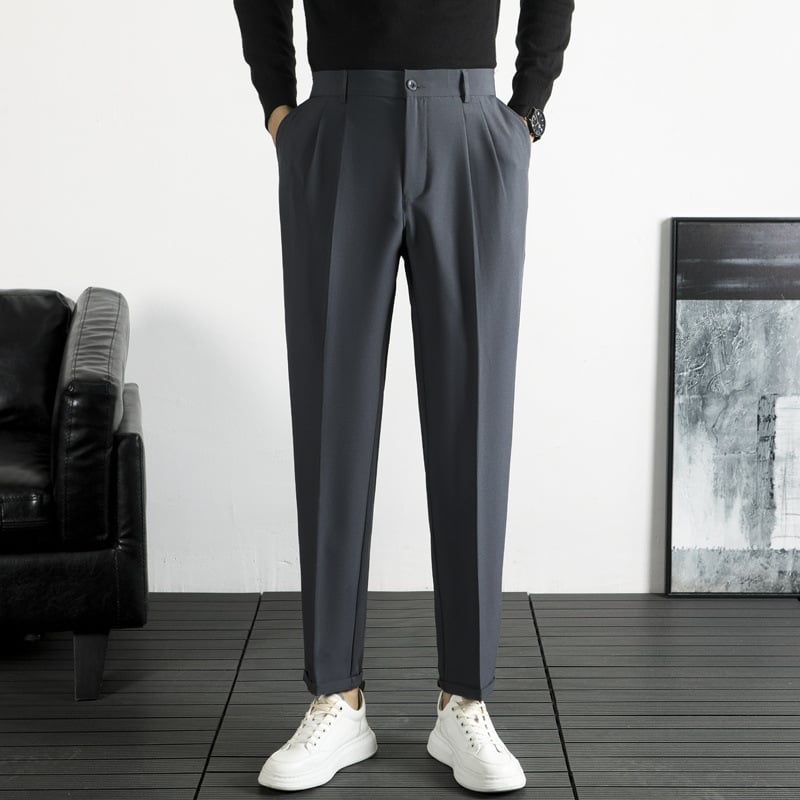 Muške hlače ravnog kroja, bočni elastični pojas, lagani poslovni stil, poliester tkanina za proljeće i jesen