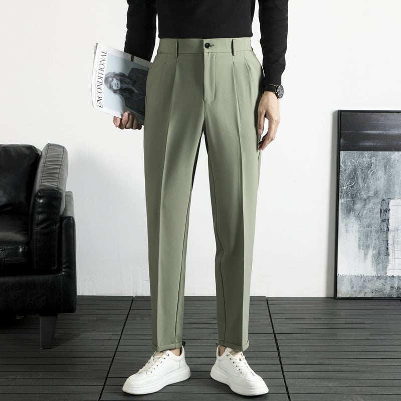 Muške hlače ravnog kroja, bočni elastični pojas, lagani poslovni stil, poliester tkanina za proljeće i jesen