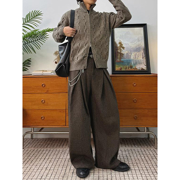 Muške hlače s A-linijom i plisom, vunene, oversize, širokih nogavica, jesensko-zimski