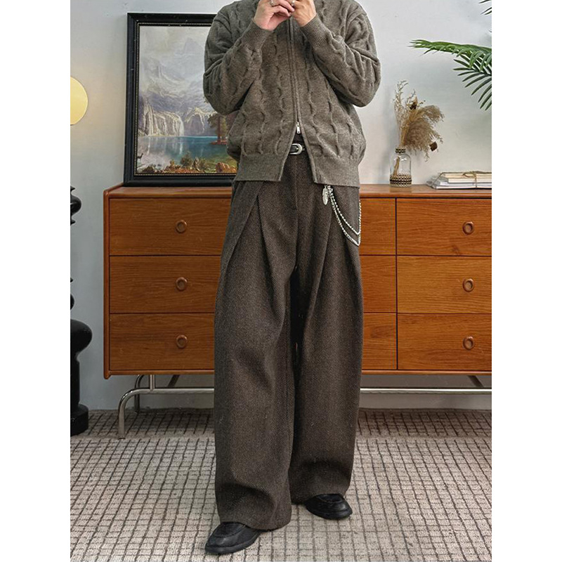 Muške hlače s A-linijom i plisom, vunene, oversize, širokih nogavica, jesensko-zimski