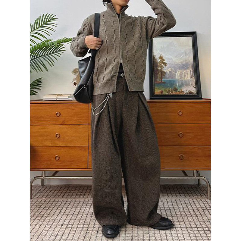 Muške hlače s A-linijom i plisom, vunene, oversize, širokih nogavica, jesensko-zimski