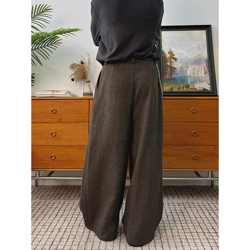 Muške hlače s A-linijom i plisom, vunene, oversize, širokih nogavica, jesensko-zimski