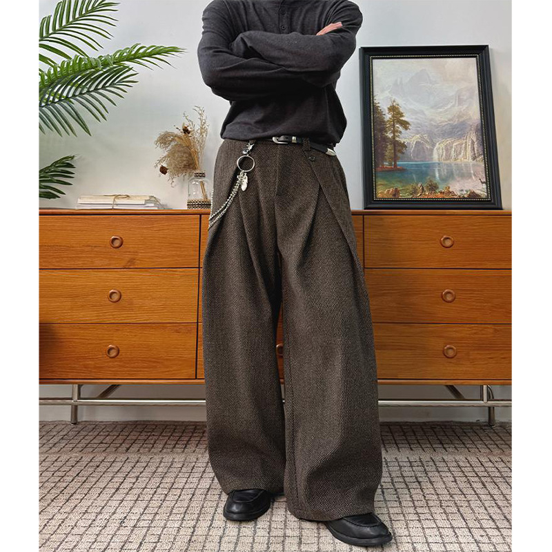 Muške hlače s A-linijom i plisom, vunene, oversize, širokih nogavica, jesensko-zimski
