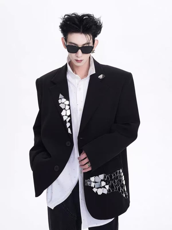 Férfi laza szabású öltönyzakó, gallér, kétgombos, egysoros zárás, Odell anyagú szövet klórtartalmú rostokkal, négy évszakos casual öltöny.