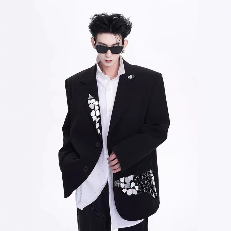 Férfi laza szabású öltönyzakó, gallér, kétgombos, egysoros zárás, Odell anyagú szövet klórtartalmú rostokkal, négy évszakos casual öltöny.