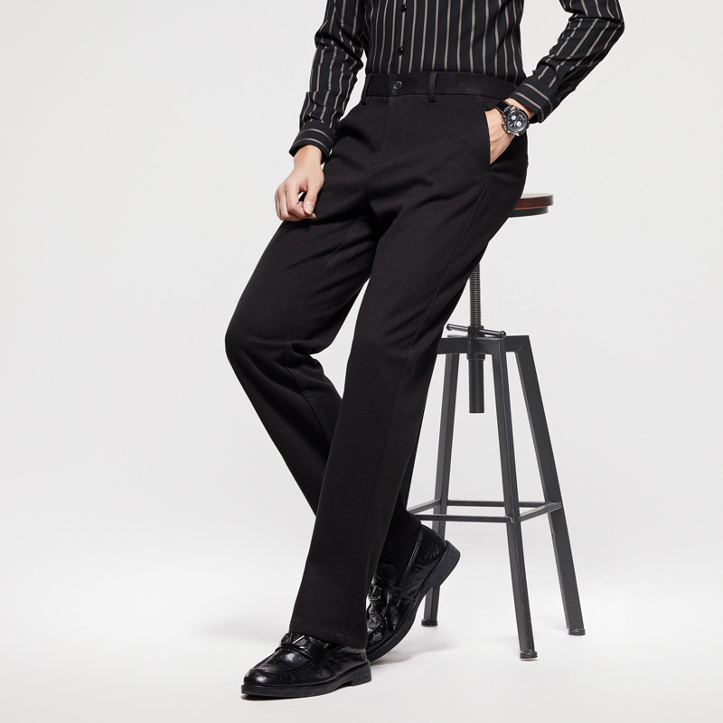 Muške hlače od vunenog miks-a, zima, ravni kroj, poslovno opušteno — 60% poliester, 38,5% vuna, 1,5% elastan