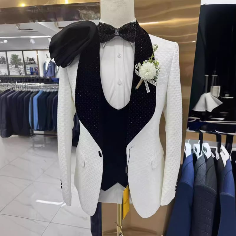 Muški 3-dijelni svadbeni kostim, slim fit, jacquard, zatvaranje na jedno dugme