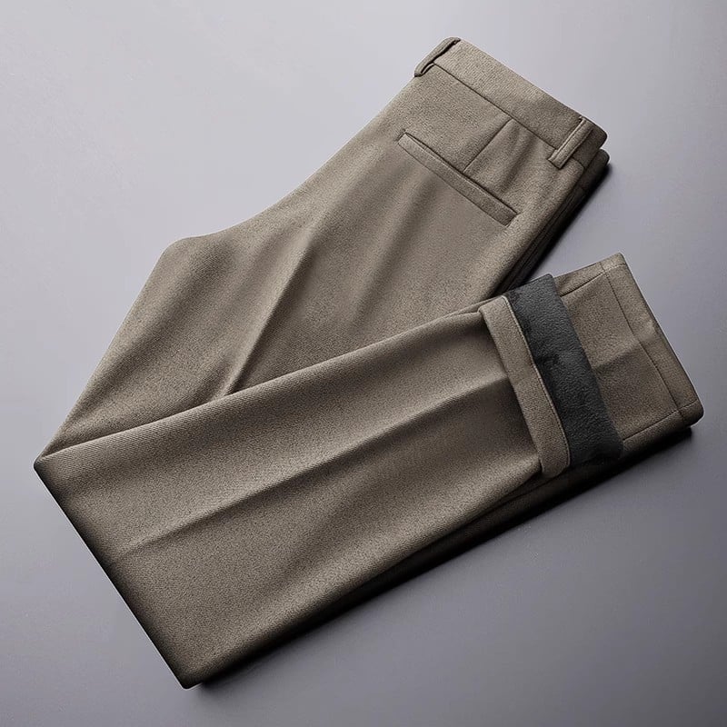 Muške hlače za odijelo, ravni kroj, podstava od flisa vune, mikroelastične, bez glačanja, 85% poliester, zimi