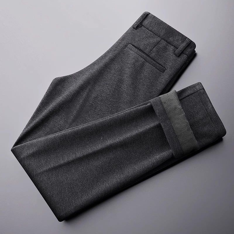 Muške hlače za odijelo, ravni kroj, podstava od flisa vune, mikroelastične, bez glačanja, 85% poliester, zimi