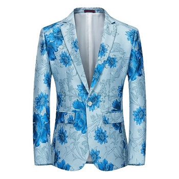 Muški formalni kostim s cvjetnim jacquard uzorkom – slim fit, plosni ovratnik, jednodijelno kopčanje na jedan red, tkanina od pamuka s poliester podstavom