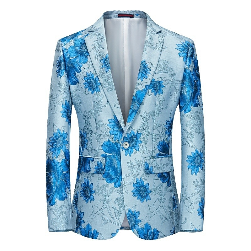 Muški formalni kostim s cvjetnim jacquard uzorkom – slim fit, plosni ovratnik, jednodijelno kopčanje na jedan red, tkanina od pamuka s poliester podstavom