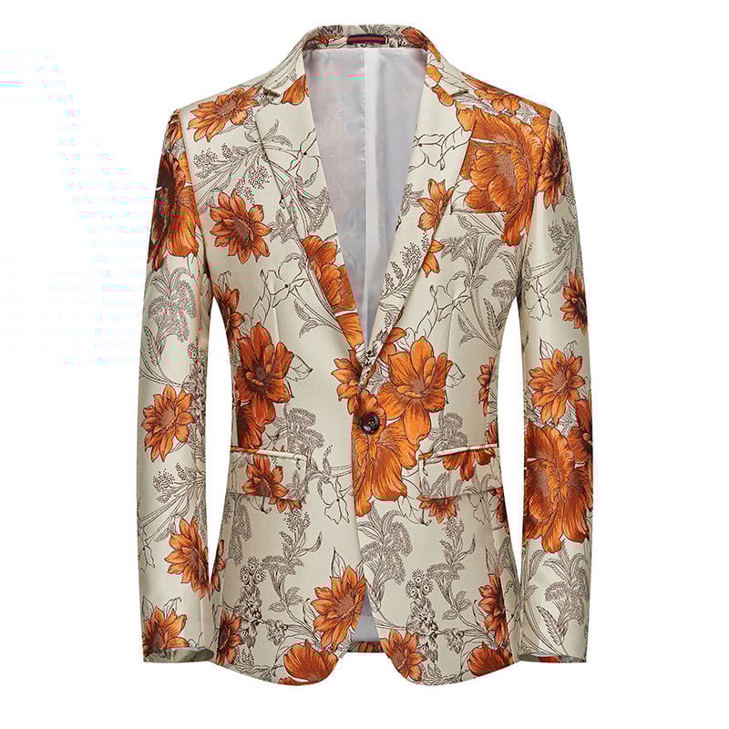 Muški formalni kostim s cvjetnim jacquard uzorkom – slim fit, plosni ovratnik, jednodijelno kopčanje na jedan red, tkanina od pamuka s poliester podstavom