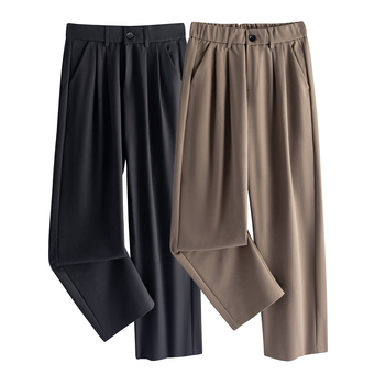 Muške hlače za kostim ravnog kroja, s elastičnim pojasom, korejski drapirani dizajn, mješavina poliestera, bez glačanja, proljeće–jesen