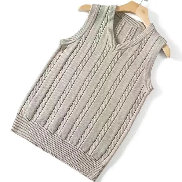 Ανδρικό πλεκτό γιλέκο χωρίς μανίκια, με κουκούλα, V-λαιμό, ριγέ μοτίβο, παχύ ύφασμα