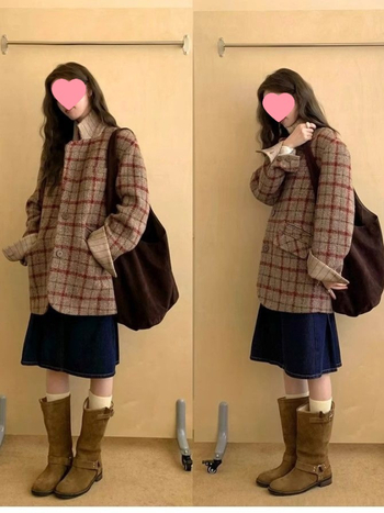 Palto od vunenog stila s kariranim uzorkom, ploski ovratnik, rukavi u stilu princeze, jednodjelna kopča, proljeće 2025.