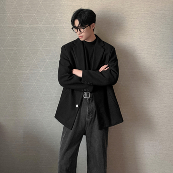 Muški vuneni kaput, korejskog stila, uska silueta, ovratnik sakou, kopčanje na jedan red, jednobojan