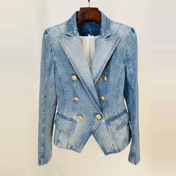 Denim stil blazer, slim fit, dvostruka red gumba, ovratnik od sakoa, tkanina pamuk-poliester