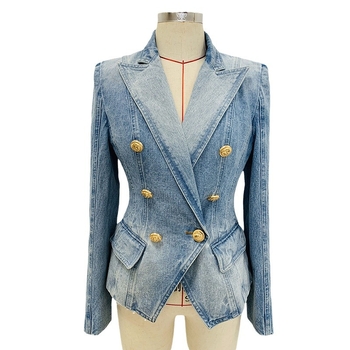 Denim stil blazer, slim fit, dvostruka red gumba, ovratnik od sakoa, tkanina pamuk-poliester