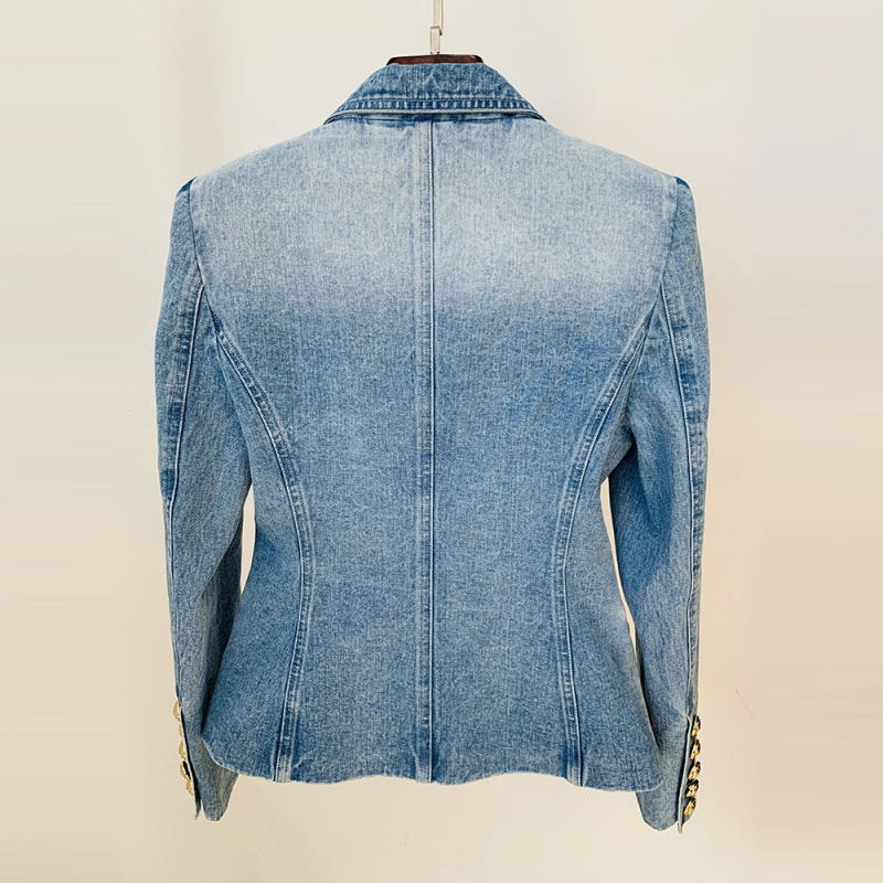 Denim stil blazer, slim fit, dvostruka red gumba, ovratnik od sakoa, tkanina pamuk-poliester