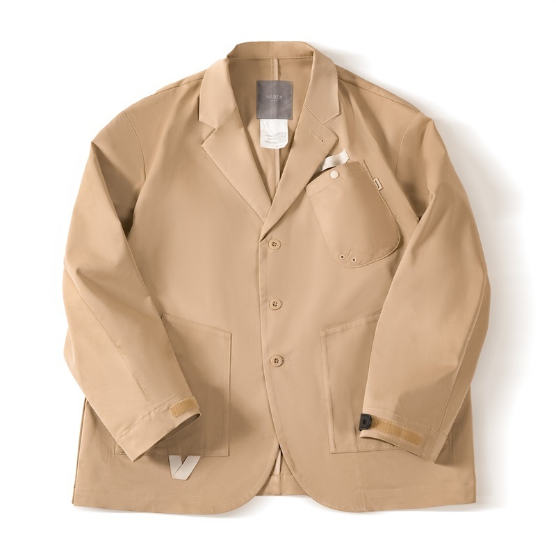 Casual sako jakna s barge ovratnikom, višestruki džepovi, slobodan kroj, dugi rukavi (Polyester)
